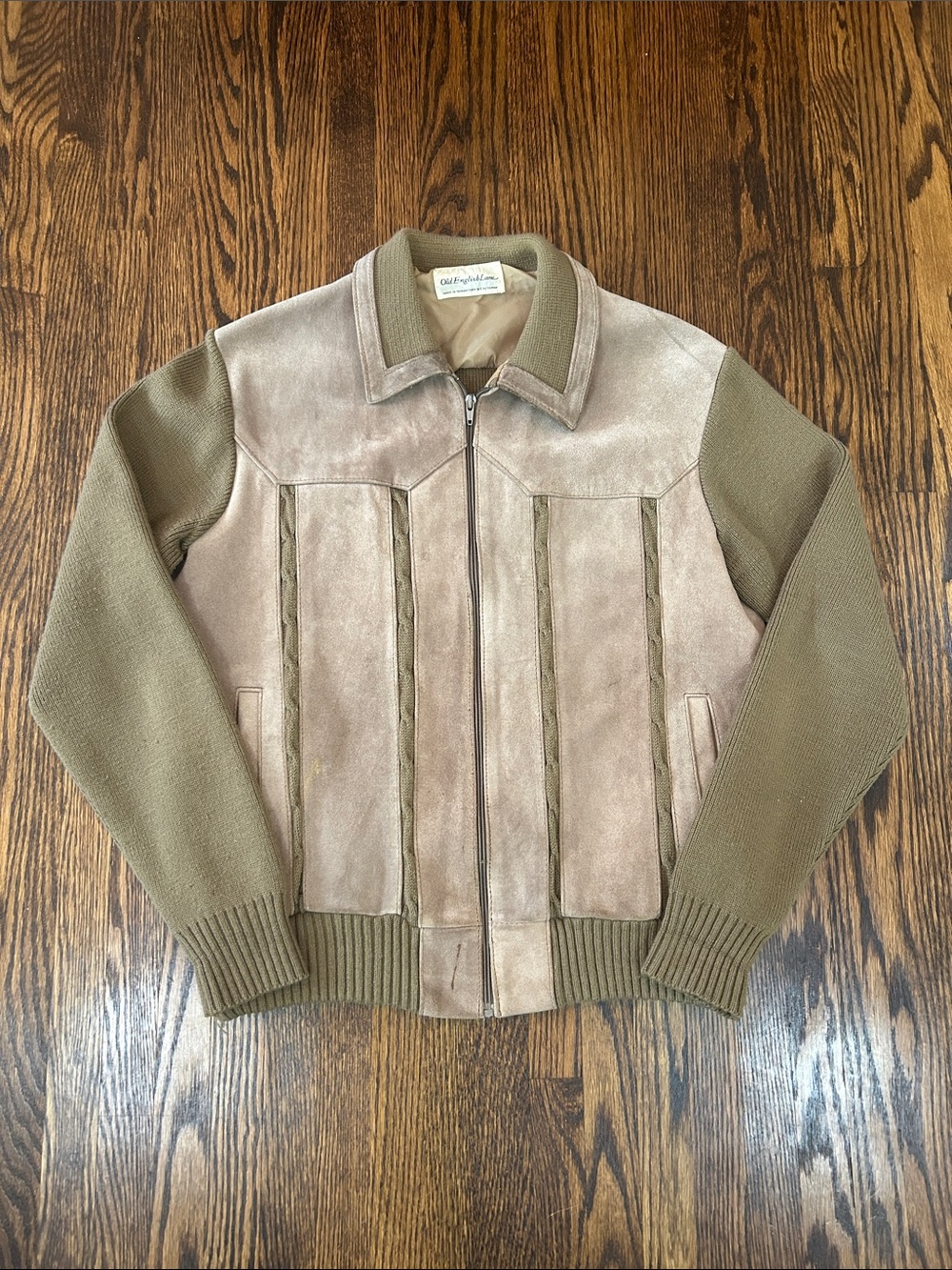 Vintage 90s Knit Zip Up Sweater with Suede Front